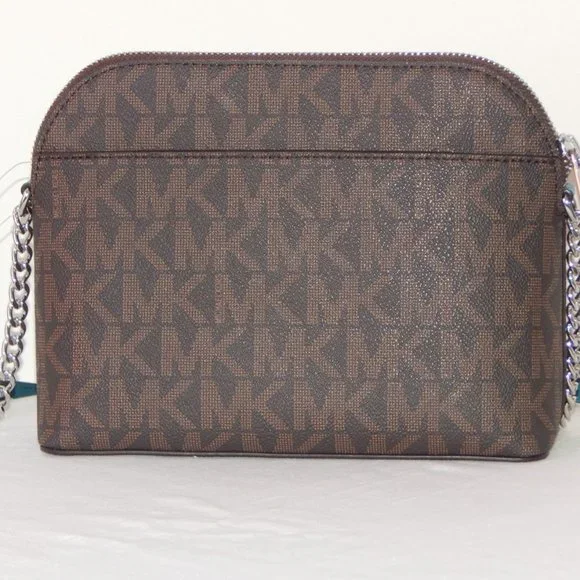 NWT MICHAEL KORS MK MONOGRAM Center Stripe CINDY LG Dome CHAIN XBODY BAG Cyan